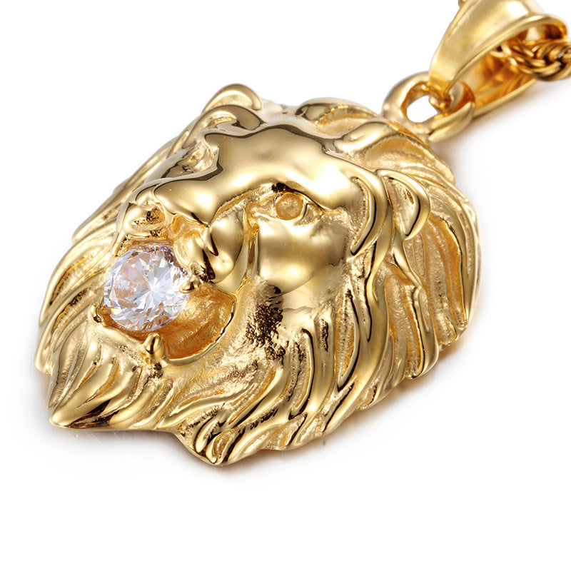 Diamond Lion's Head Men's Pendant Alloy Necklace