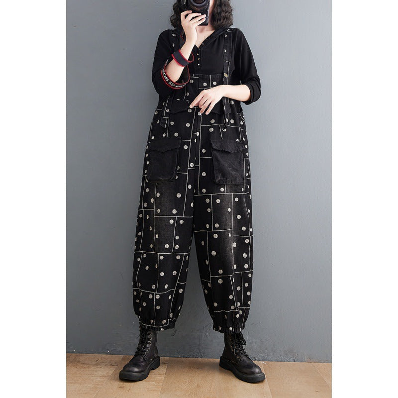 Printed Loose-fitting Jean Suspenders And Suspenders