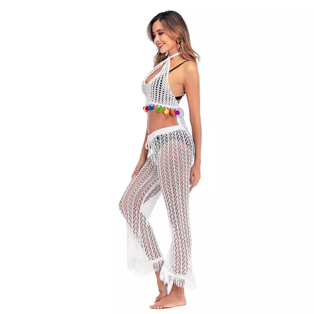 Hollow-out New Tassel Knitted Cropped Crocheted Beach Pants