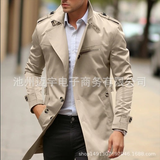 Autumn New Plus Size Lapel Mid-length Men's Casual Jacket