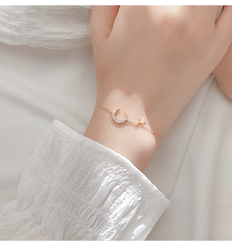 Sterling Silver Sparkling Moon Girlfriend Bracelet