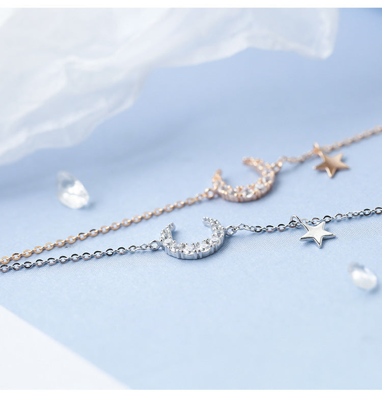 Sterling Silver Sparkling Moon Girlfriend Bracelet