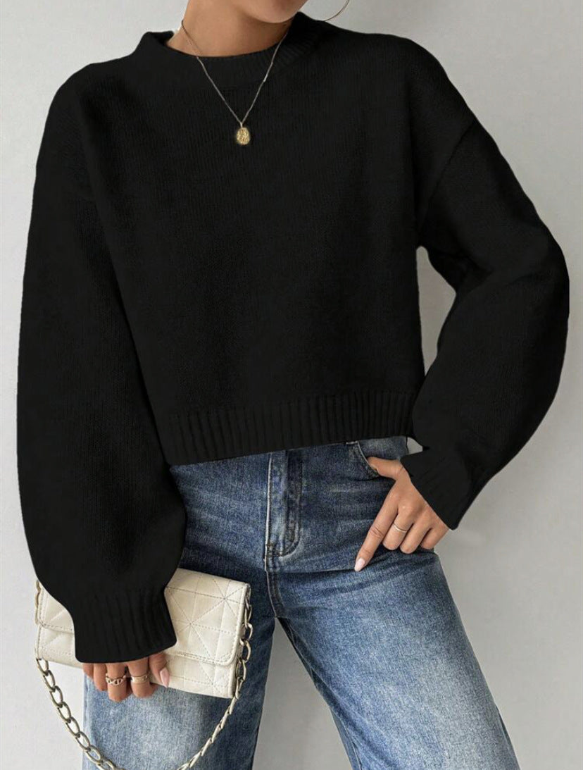 Short Round Neck Solid Color Sweater All-matching Wear