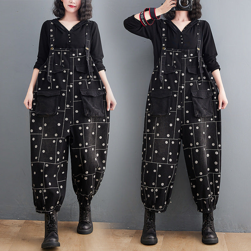 Printed Loose-fitting Jean Suspenders And Suspenders