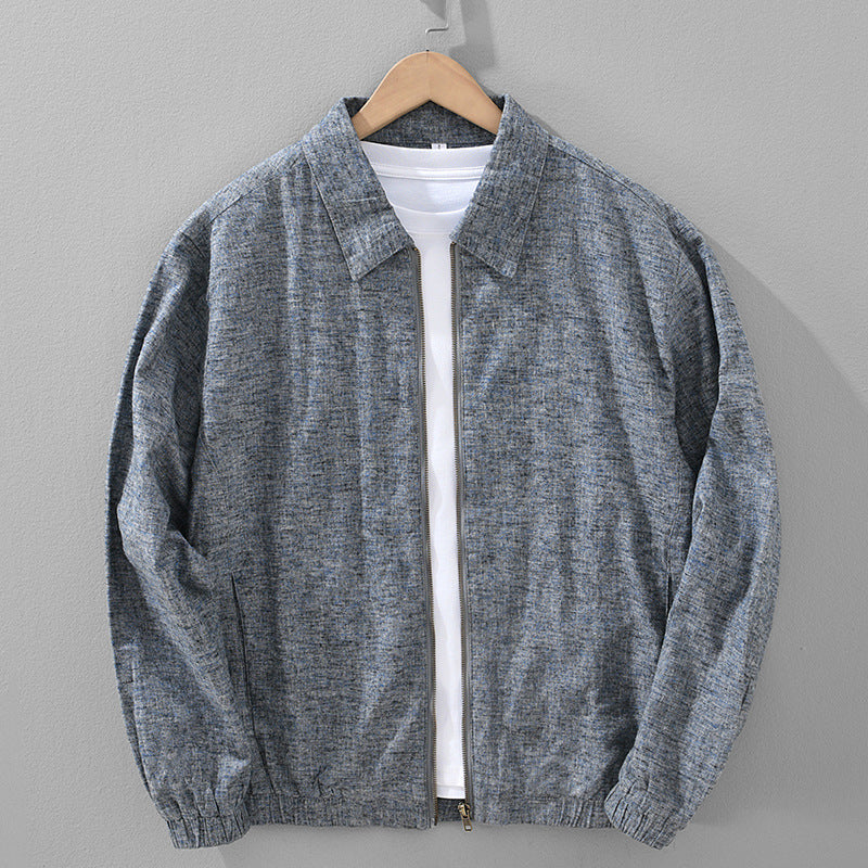 Spring And Autumn Brushed Cotton And Linen Long-sleeved Jacket Men Vintage Zipper