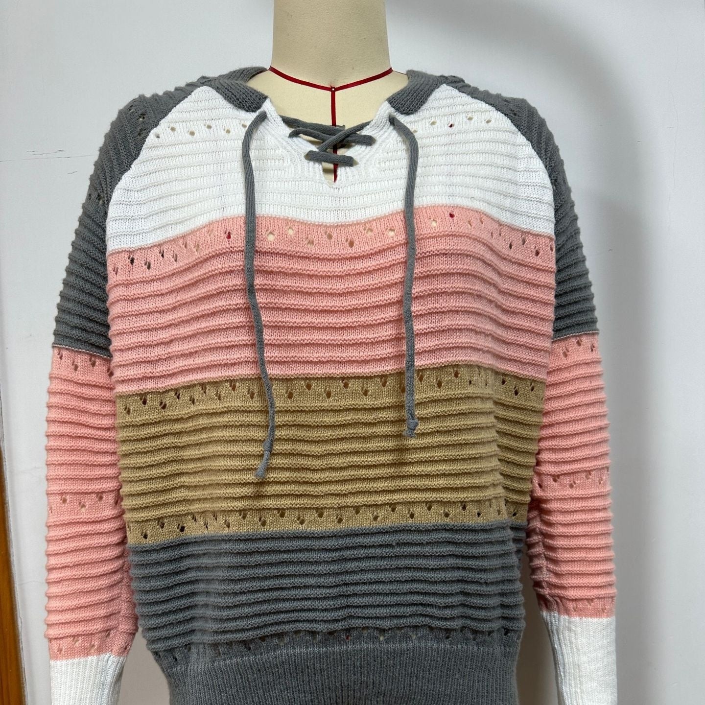 Striped Hooded Knitted Pullover Women's Casual All-matching Hollow Sweater