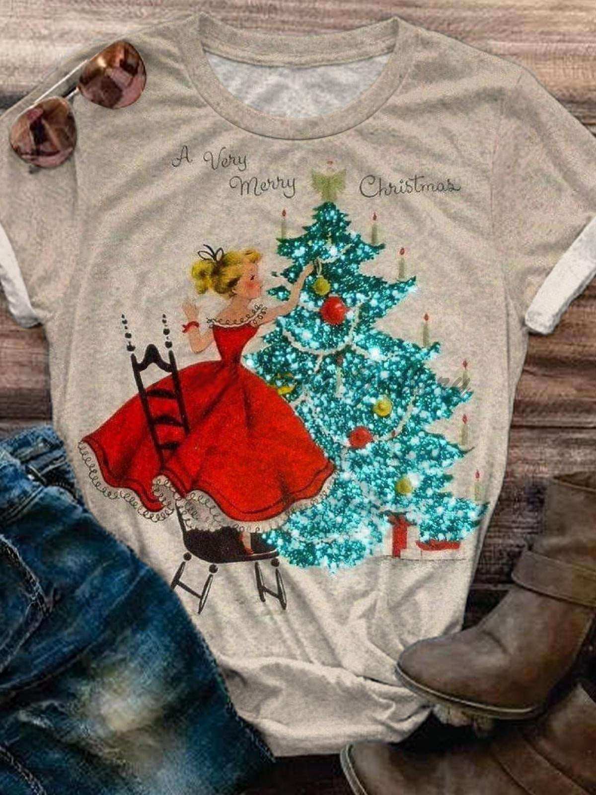 Christmas Print Girlfriends Red T-Shirt
