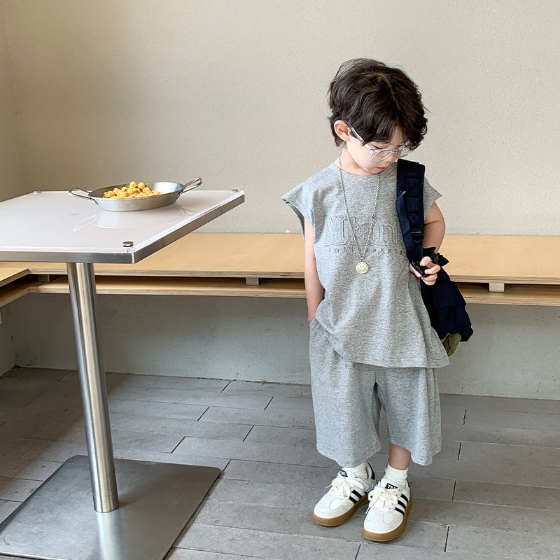Children's Summer Clothing Boys Sleeveless Vest Outer Wear Shorts Two-piece Set