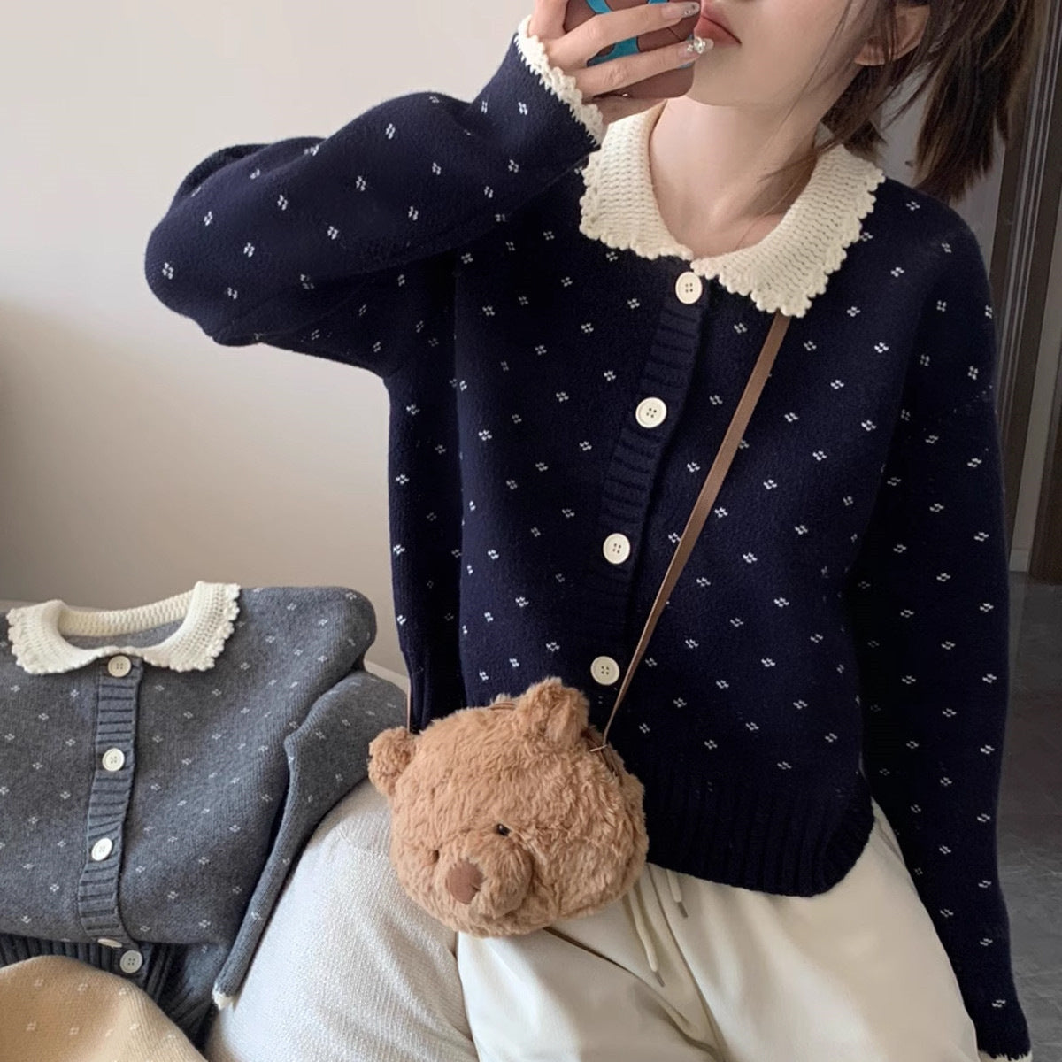 Retro Peter Pan Collar Niche Knitted Cardigan Coat