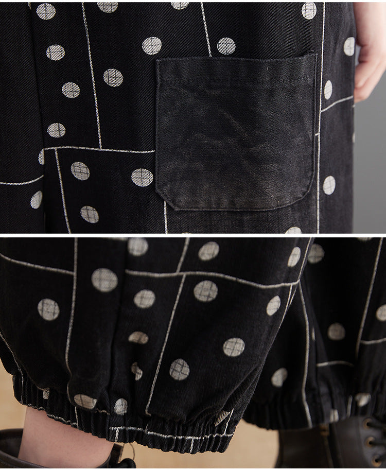 Printed Loose-fitting Jean Suspenders And Suspenders