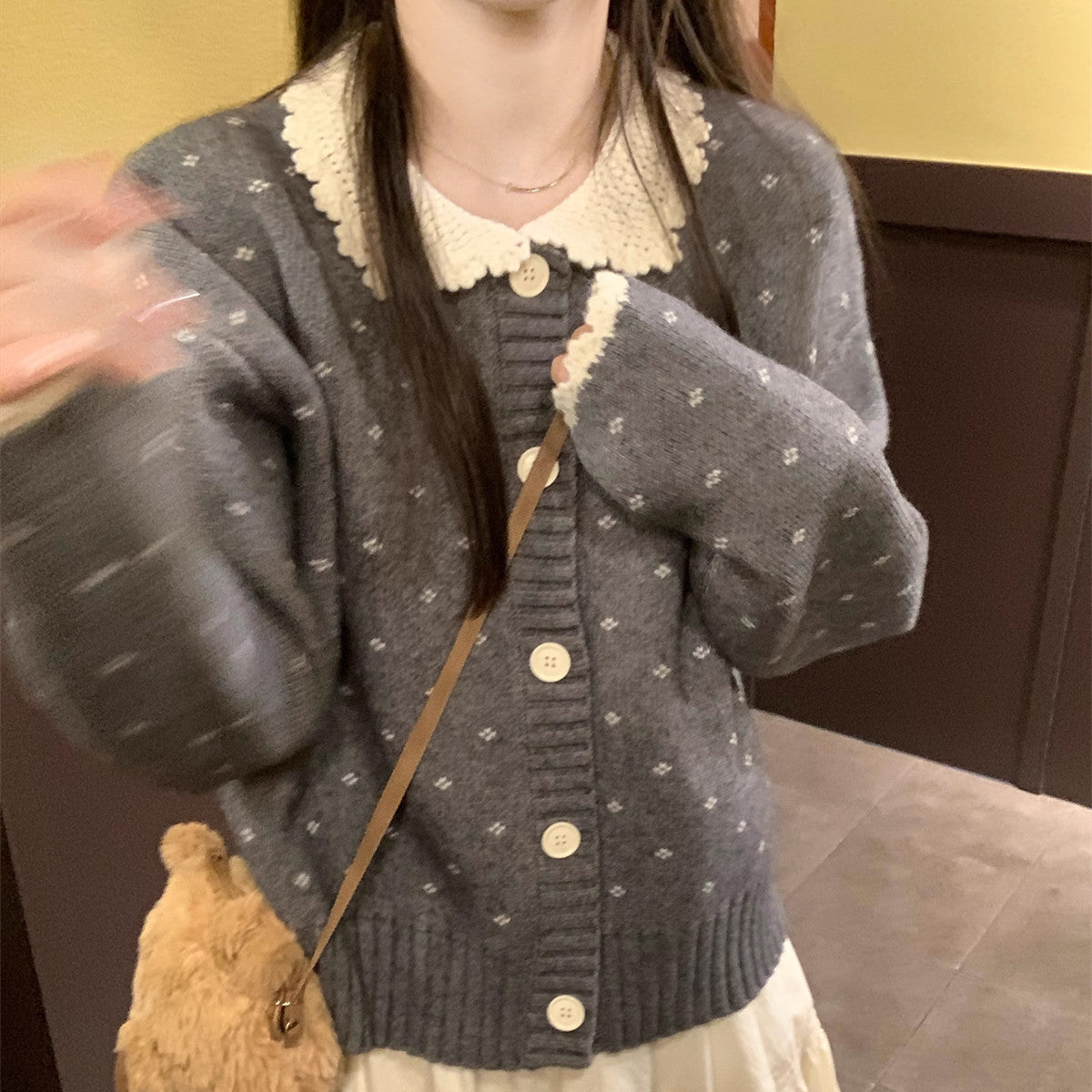 Retro Peter Pan Collar Niche Knitted Cardigan Coat