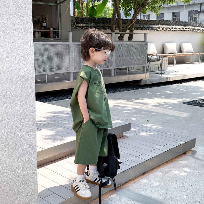 Children's Summer Clothing Boys Sleeveless Vest Outer Wear Shorts Two-piece Set