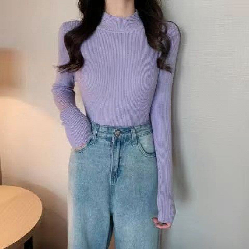 Autumn And Winter New Half Turtleneck Slim Fit Long Sleeve Inner Wear Knitwear For Women