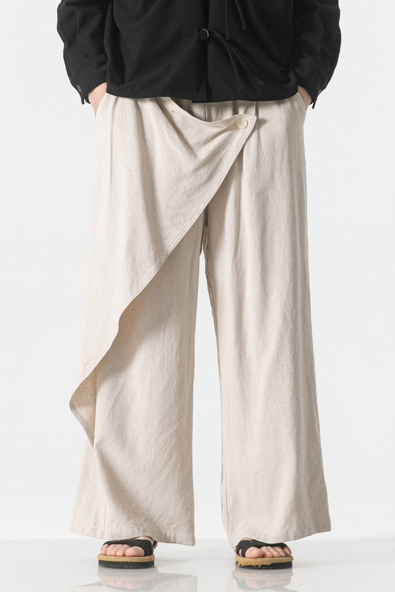 Cotton And Linen Casual Trousers Retro Plus Size Fashion Linen Men's Wide Leg Pants