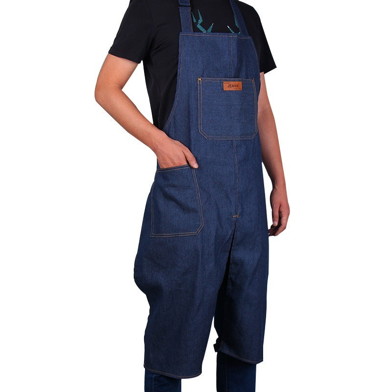 Ceramic Drawing Blank Jean Apron Portable Pocket Denim Sleeveless Antifouling Split Leg Work