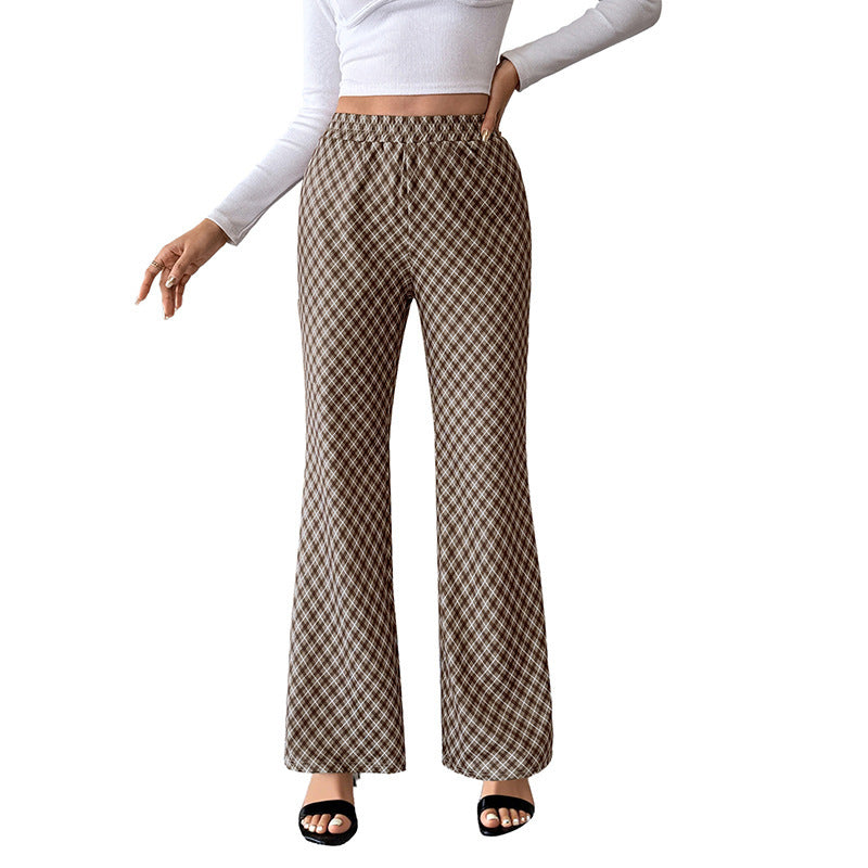 Fashion Commuter Plaid Slightly High Slimming Trousers Women