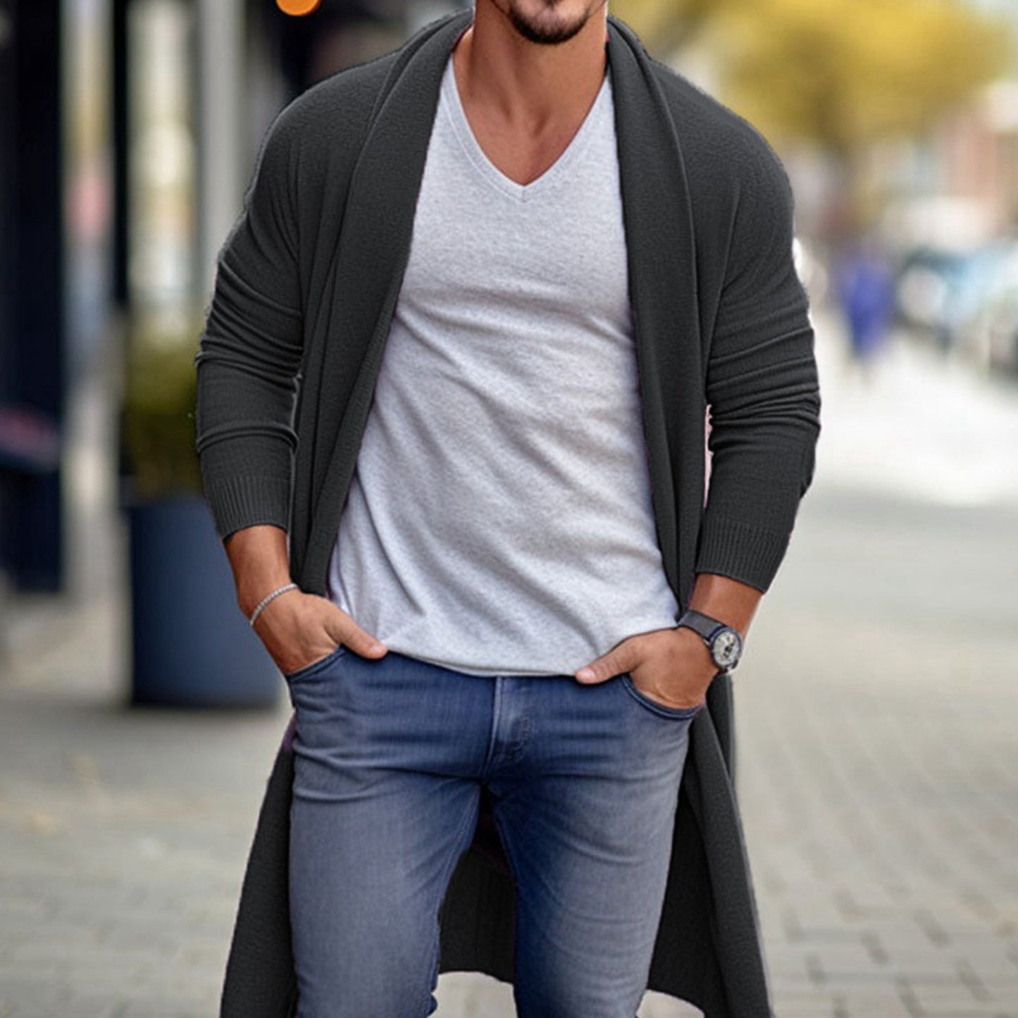 Fashion Personality Men's Loose Long Woolen Coat
