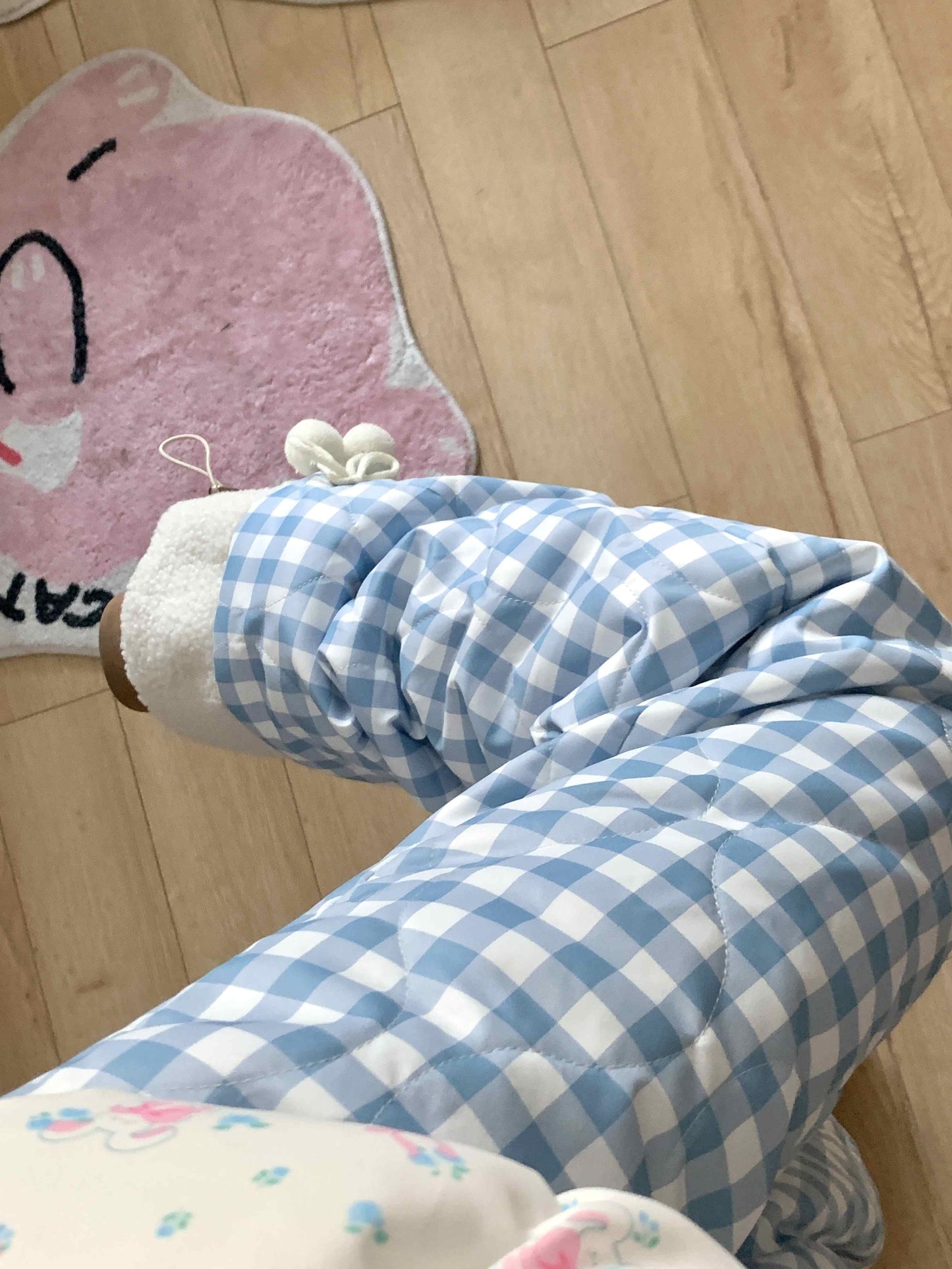 Korean Style Floral Insulation With Thick Fleece And Cotton Pants For Women