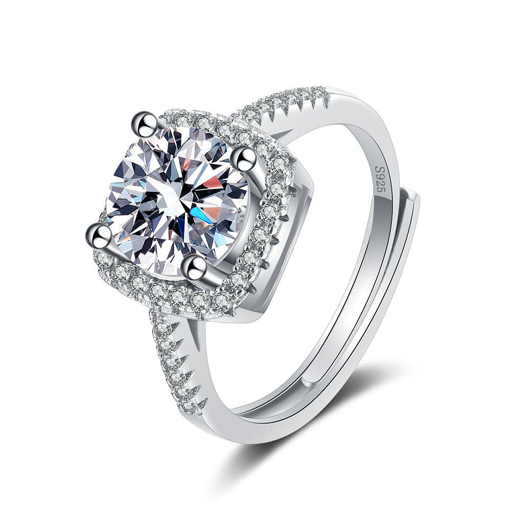 S925 Micro-inlaid Four-claw Princess Square Bag Moissanite Ring Women