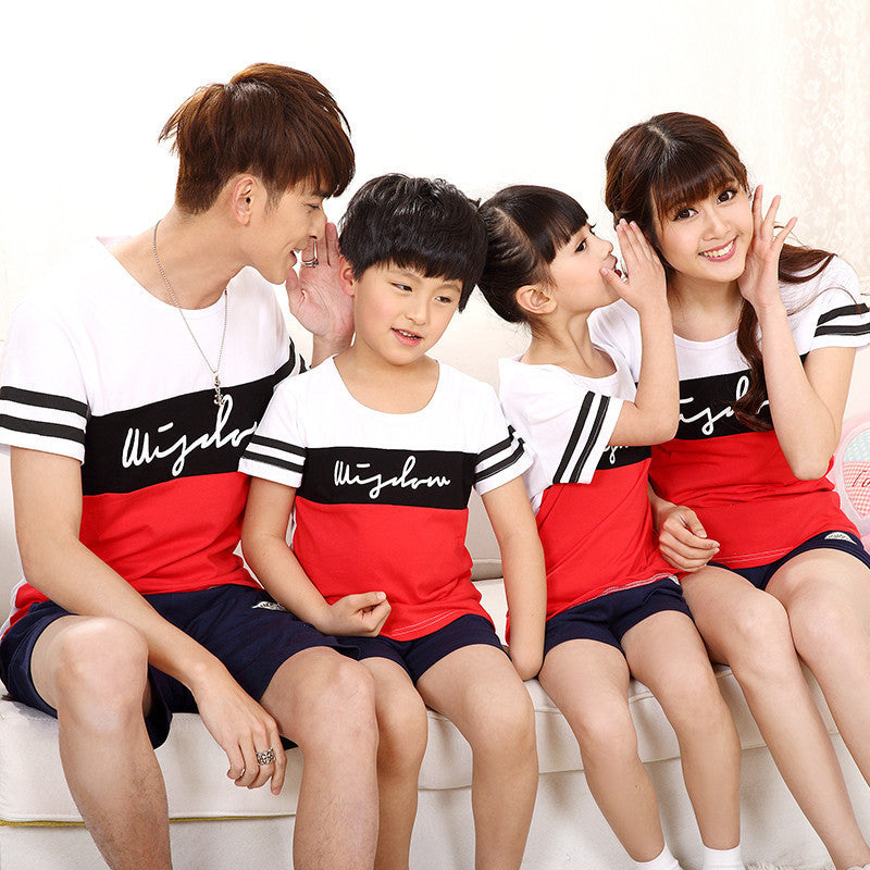 Black, White And Red Color Stripe Parent-child Clothing
