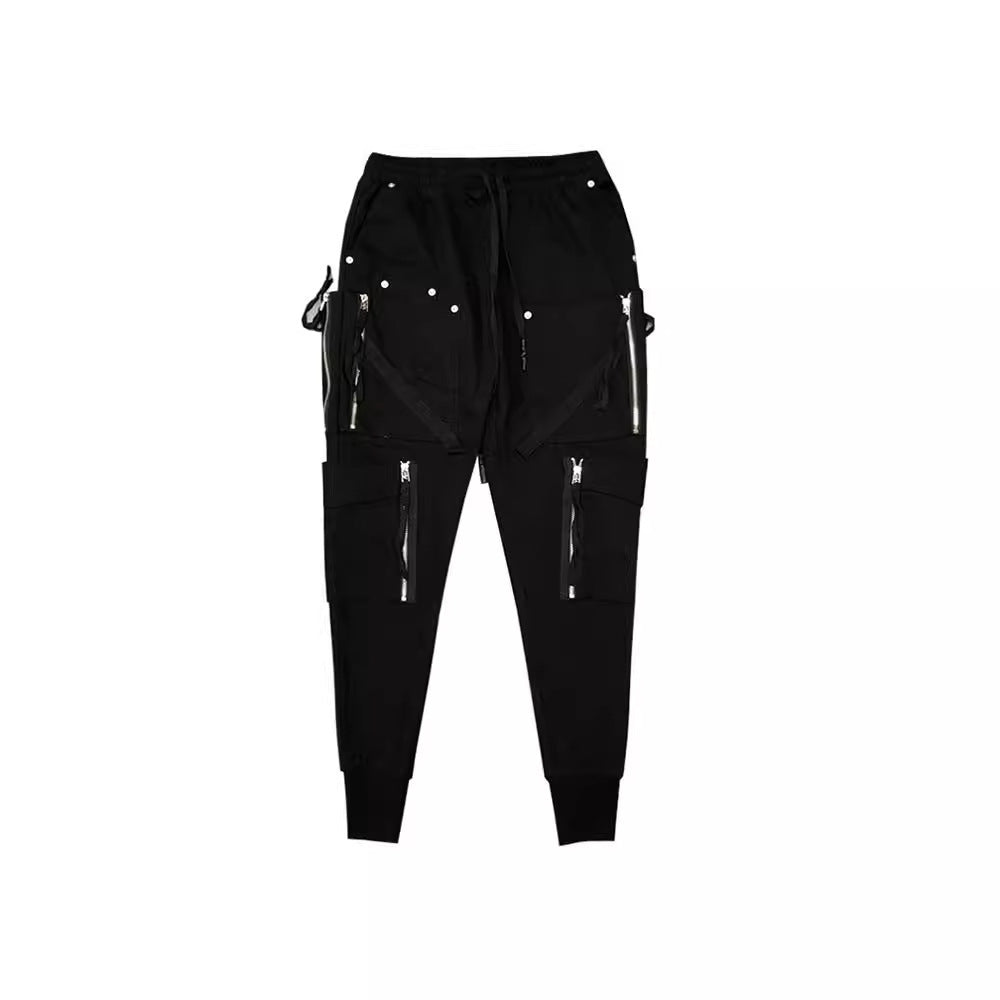 Dark Fashion Zipper Decorative Slim Fit Feet Harem Overalls