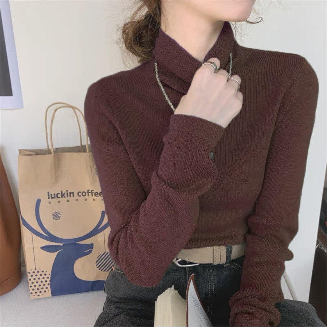 Lapel Women's Slim Bottoming Sweater