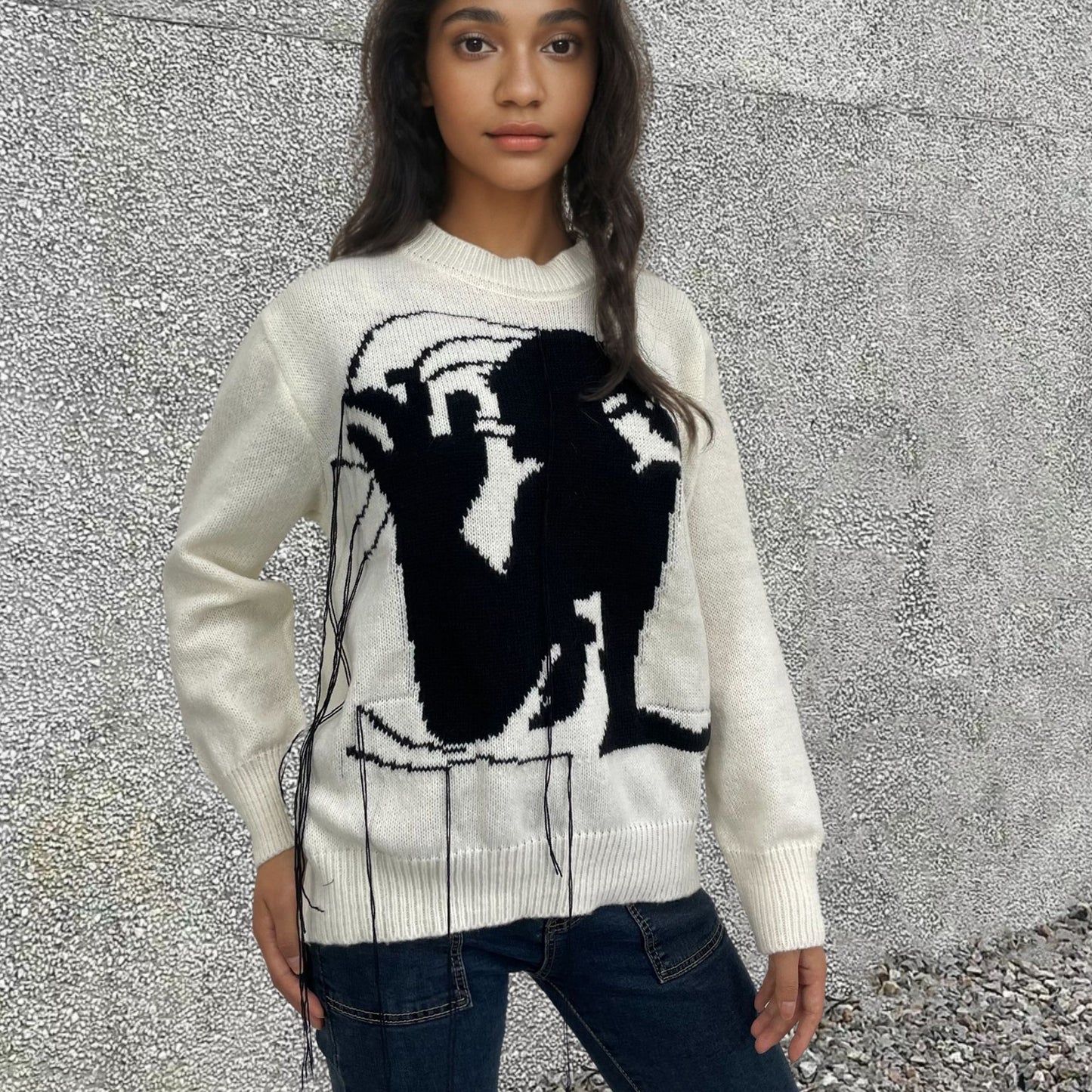 Women's Loose All-matching Round Neck Tassel Design Sweater