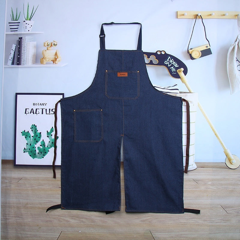 Ceramic Drawing Blank Jean Apron Portable Pocket Denim Sleeveless Antifouling Split Leg Work