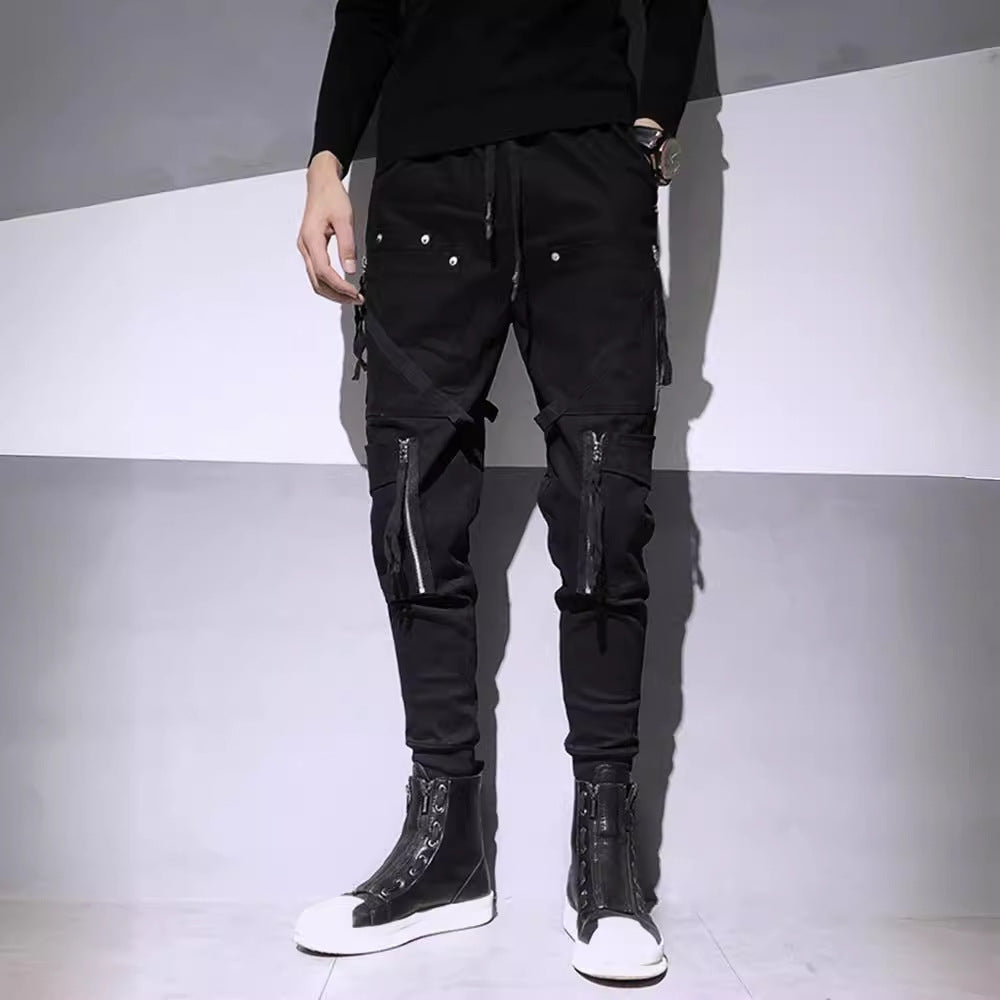 Dark Fashion Zipper Decorative Slim Fit Feet Harem Overalls