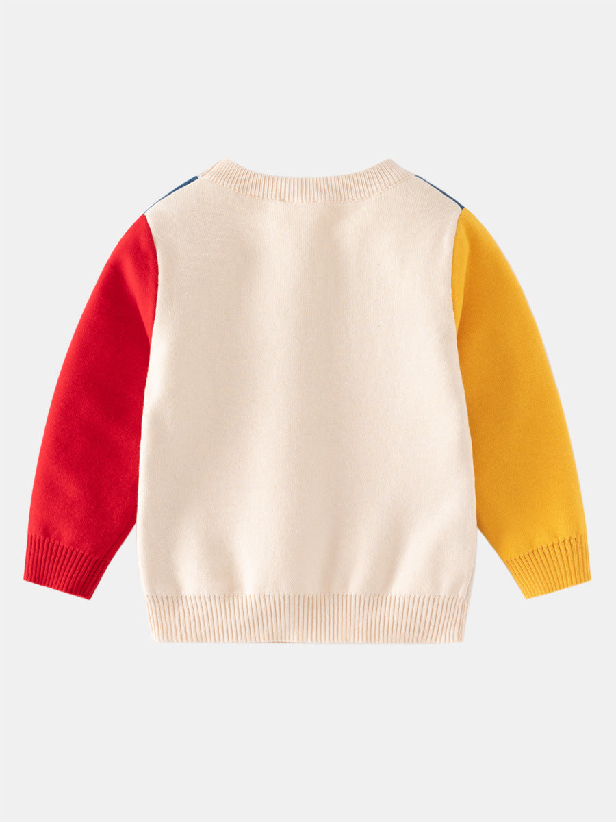 European And American Style Children's Clothing Boys' Contrast Color Sleeve Woolen Top