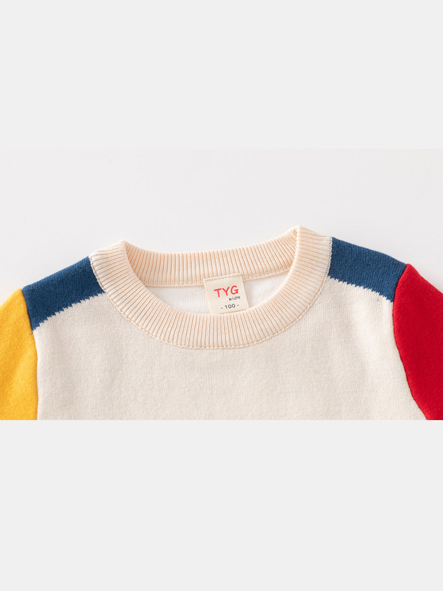 European And American Style Children's Clothing Boys' Contrast Color Sleeve Woolen Top
