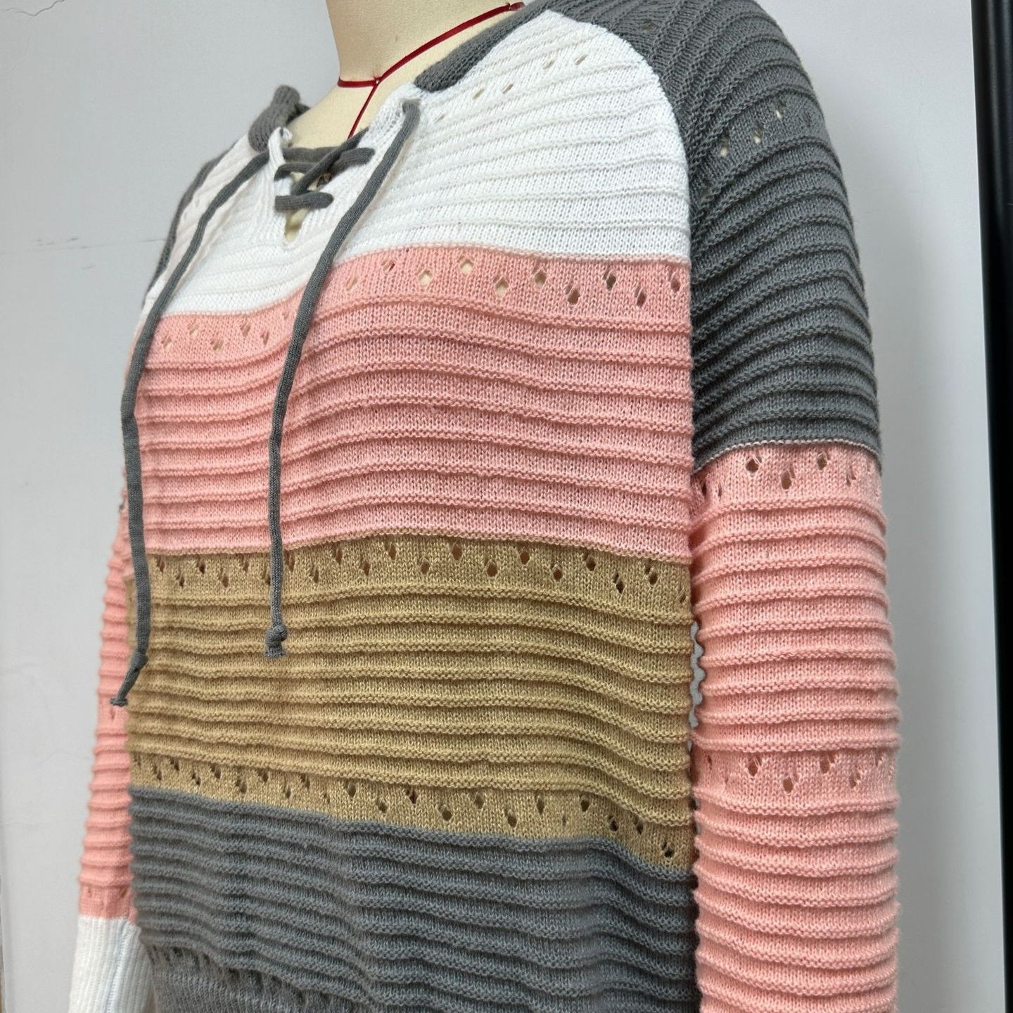 Striped Hooded Knitted Pullover Women's Casual All-matching Hollow Sweater