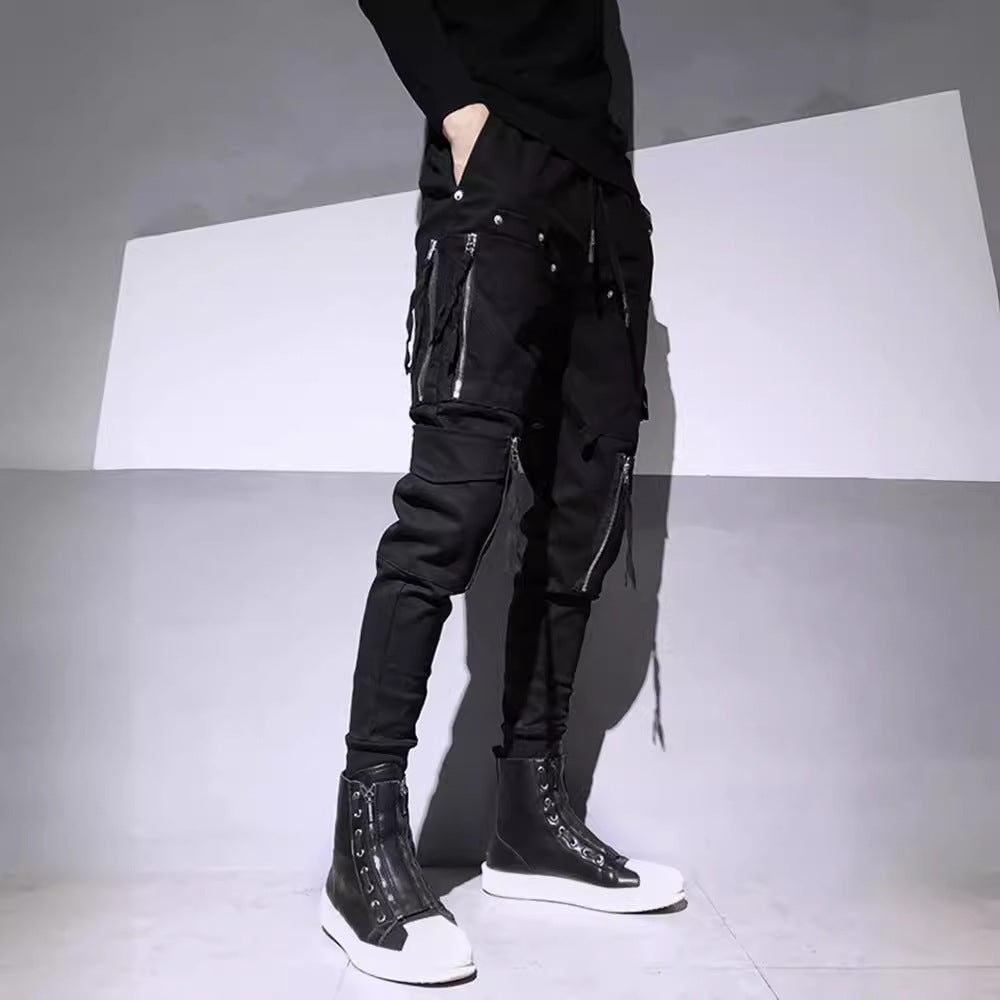 Dark Fashion Zipper Decorative Slim Fit Feet Harem Overalls