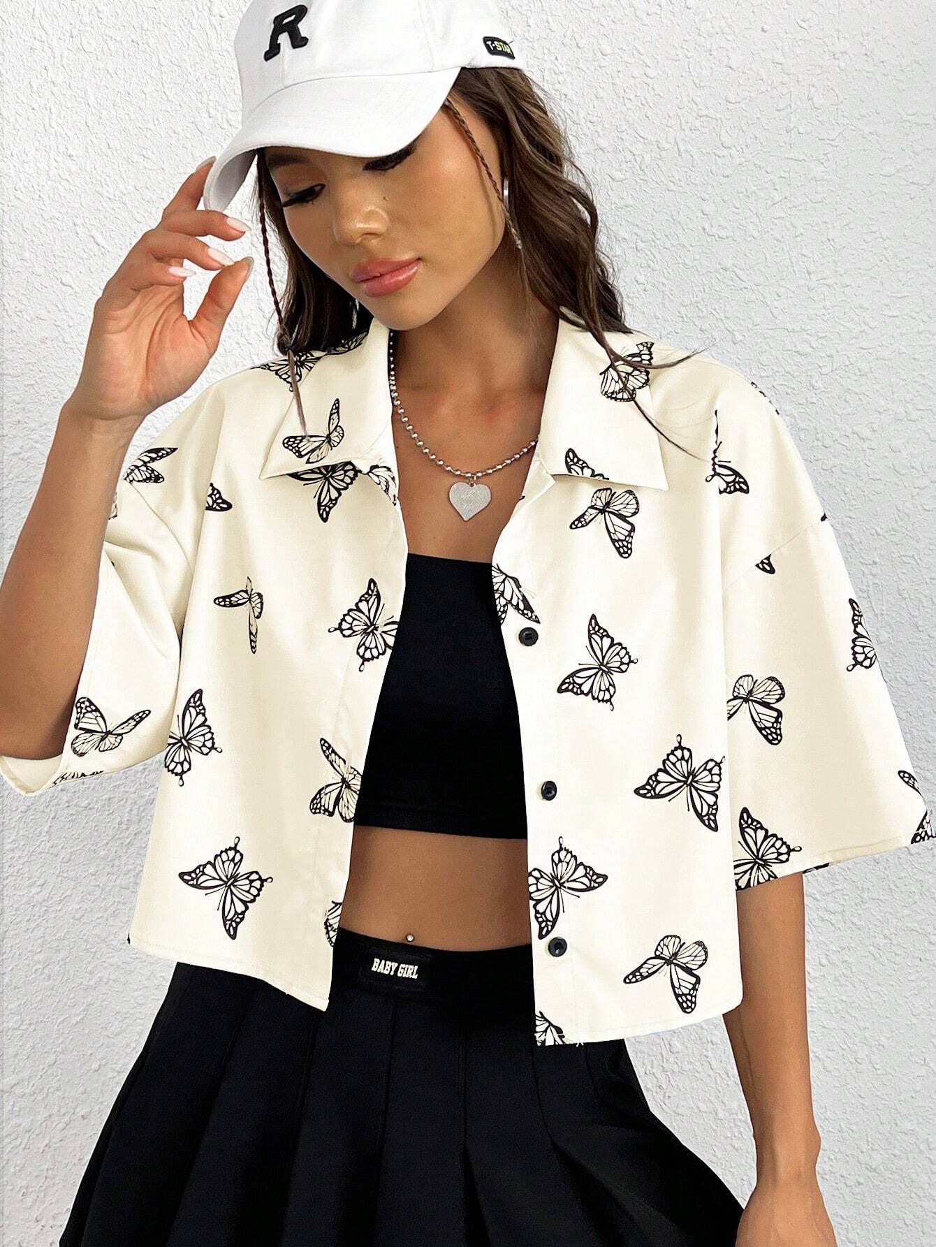 Fashion Butterfly Print Shirt Women's Clothing