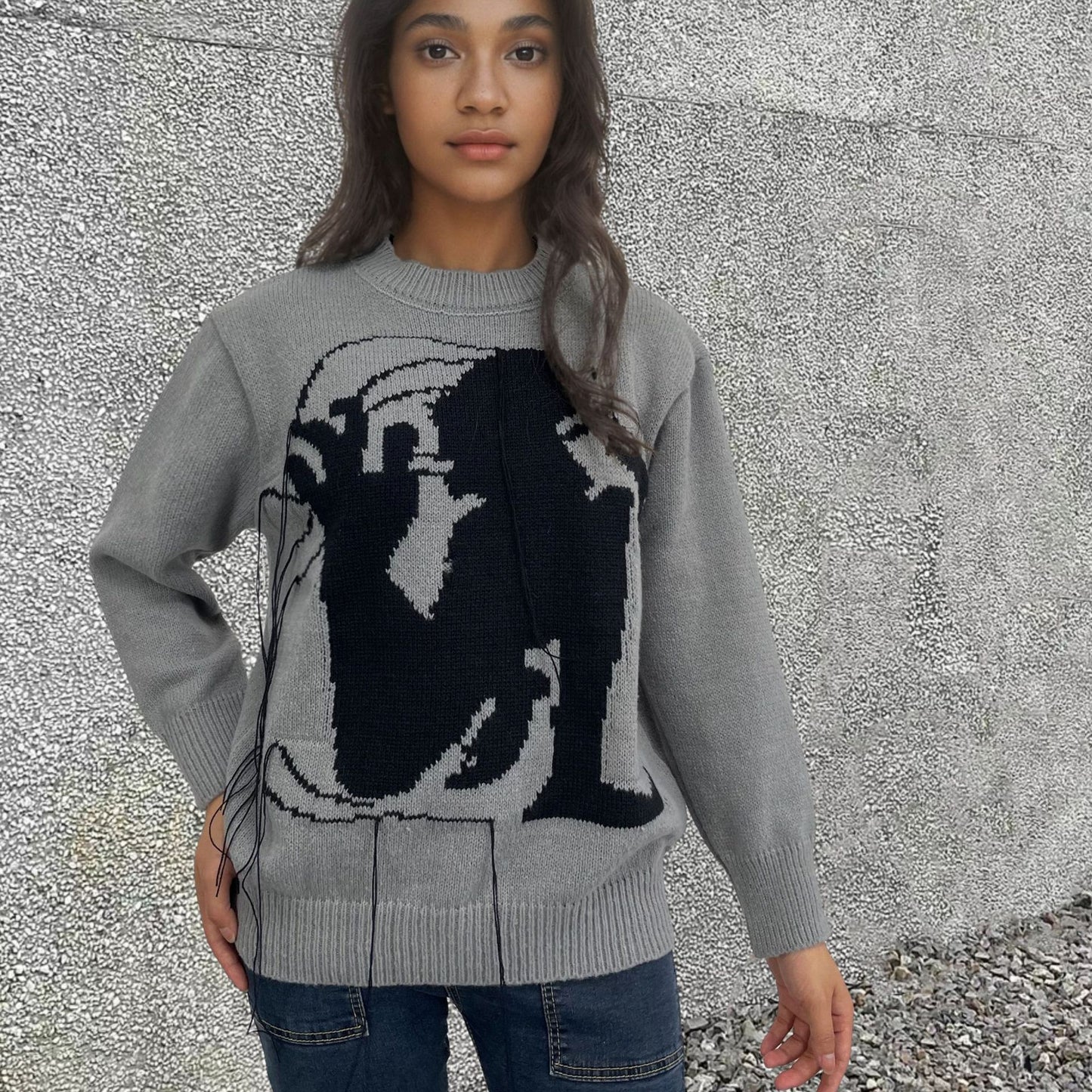 Women's Loose All-matching Round Neck Tassel Design Sweater