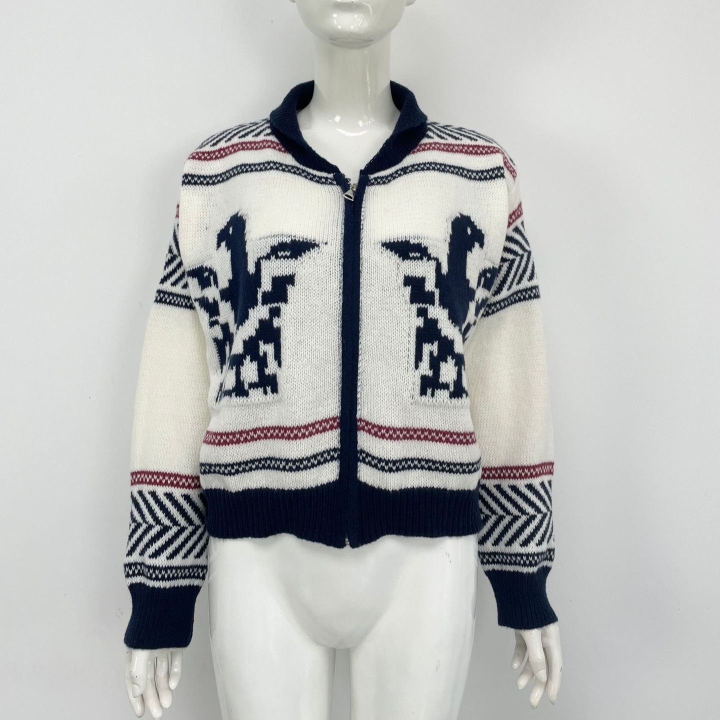 Women's Zipper Cardigan Lapel Short Jacquard Contrast Color Sweater