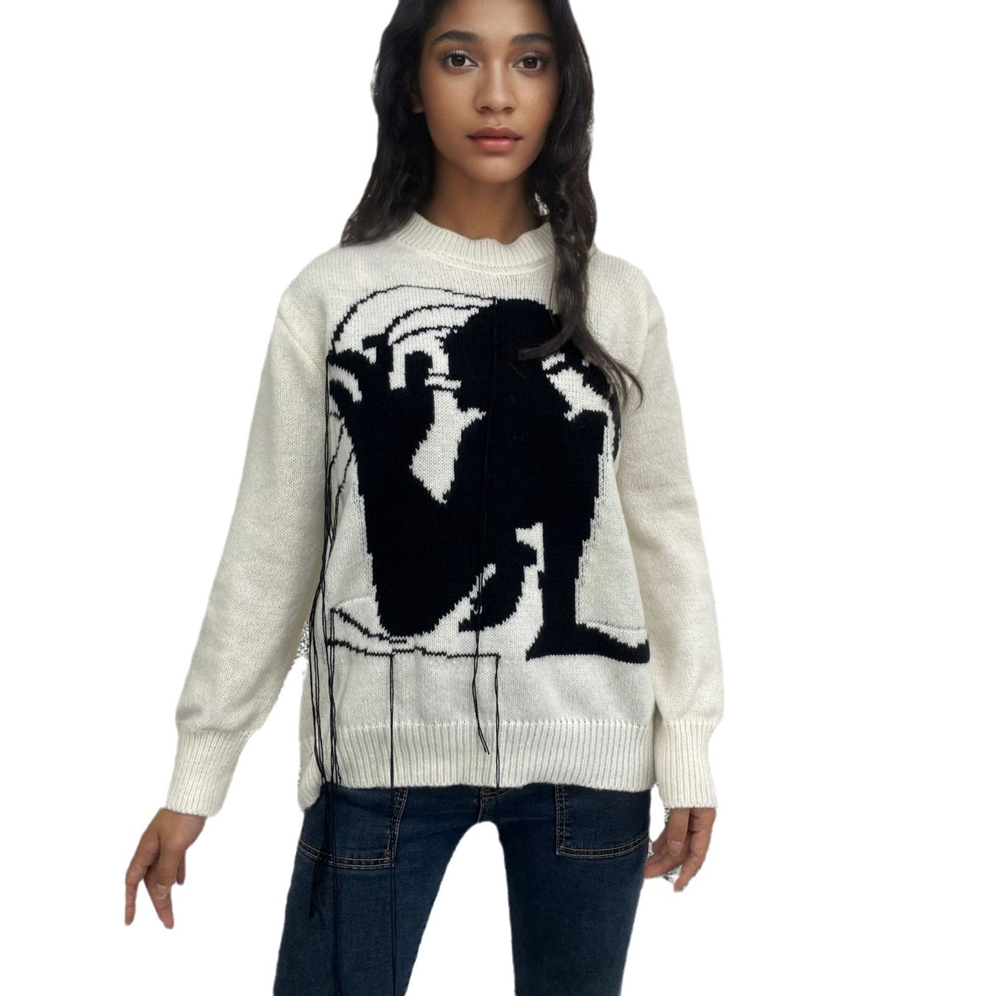 Women's Loose All-matching Round Neck Tassel Design Sweater