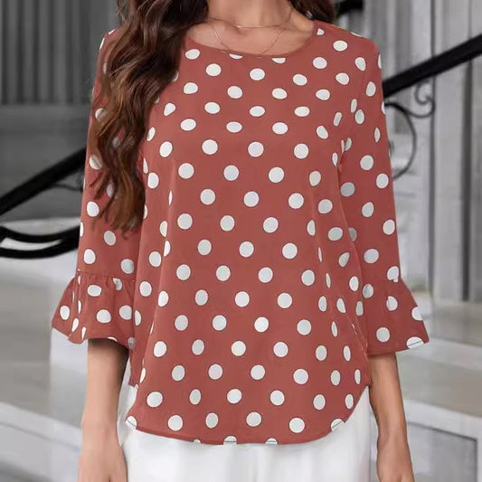Women's Polka Dot Printed Round Neck Shirt