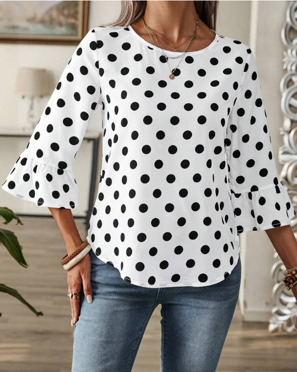 Women's Polka Dot Printed Round Neck Shirt