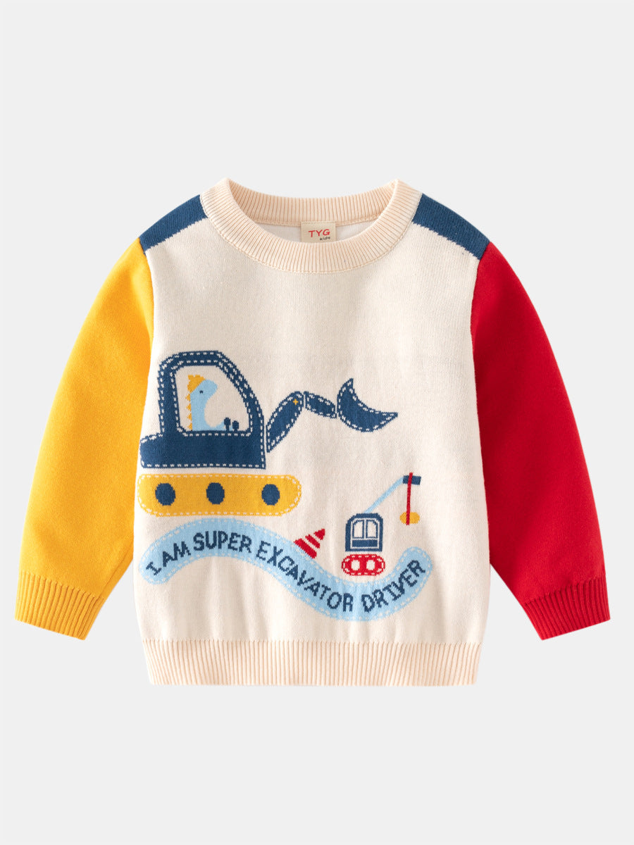 European And American Style Children's Clothing Boys' Contrast Color Sleeve Woolen Top