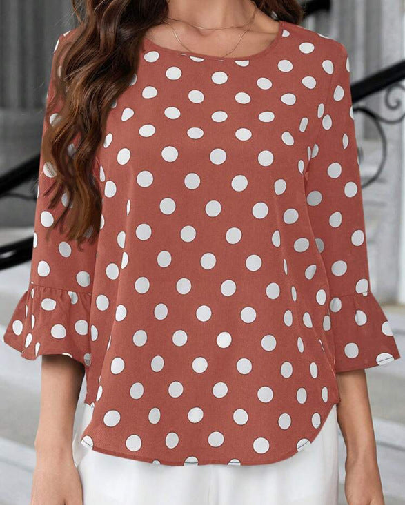 Women's Polka Dot Printed Round Neck Shirt
