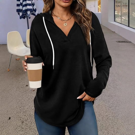 Autumn New Women's V-neck Sweatshirt Hooded Long Sleeve