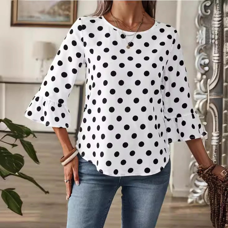 Women's Polka Dot Printed Round Neck Shirt