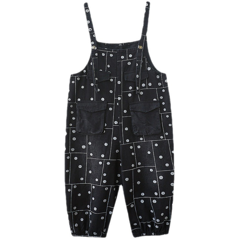 Printed Loose-fitting Jean Suspenders And Suspenders