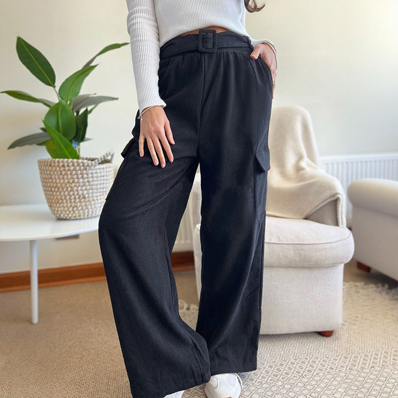 Loose Solid Color Corduroy Wide-leg Pants