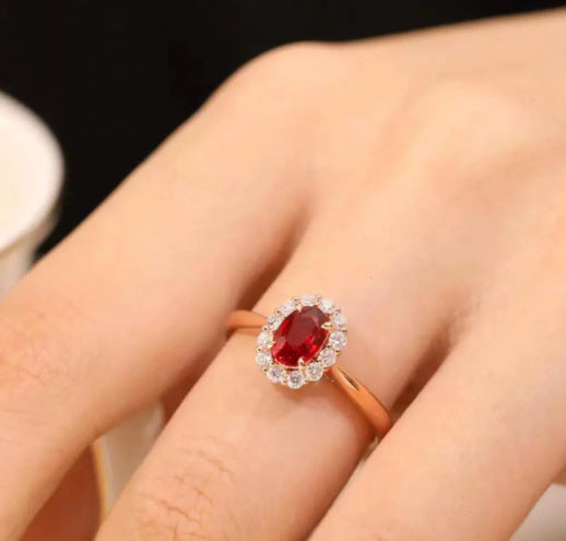Gold Pigeon Red Blood Gemstone Sterling Silver Inlaid Ring