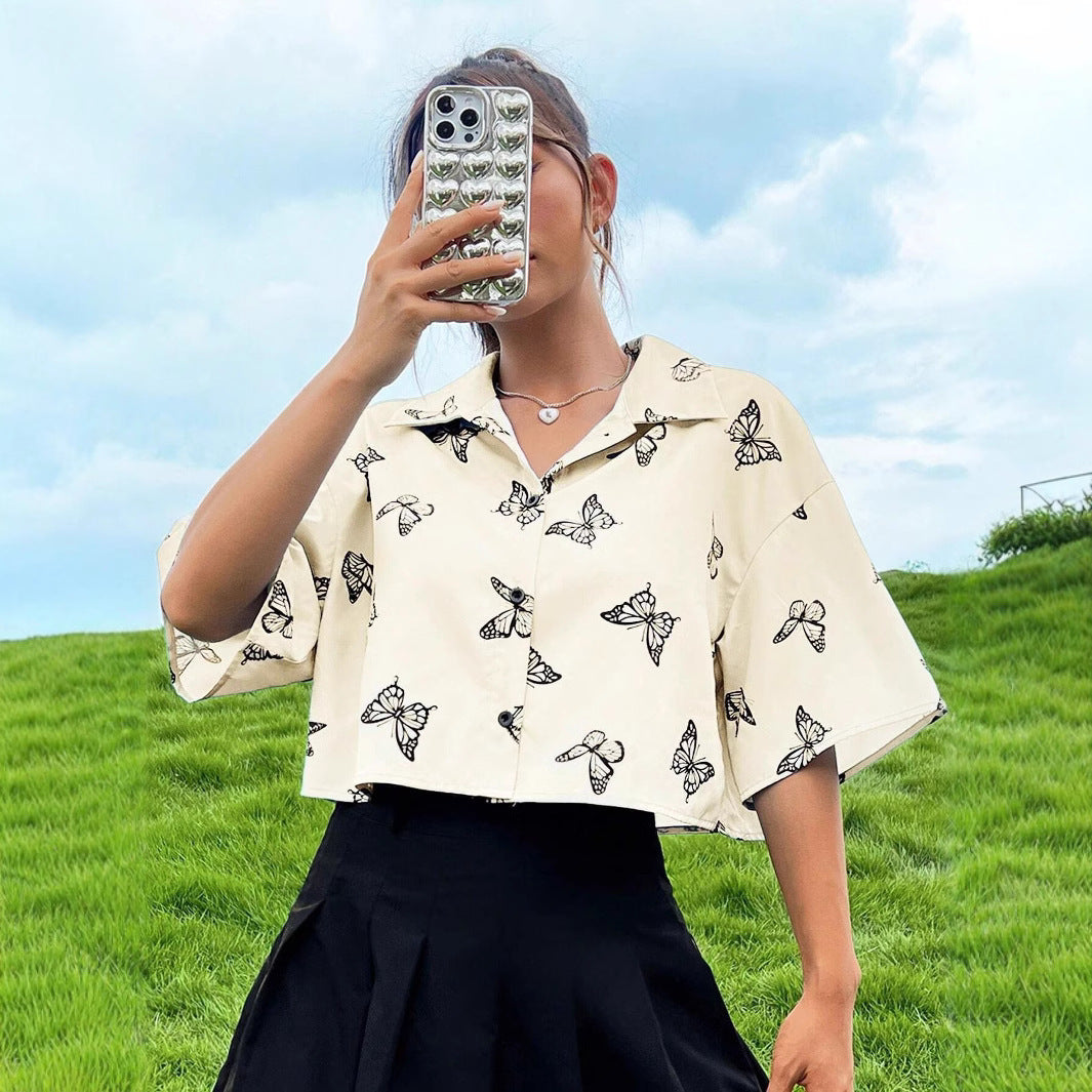 Fashion Butterfly Print Shirt Women's Clothing