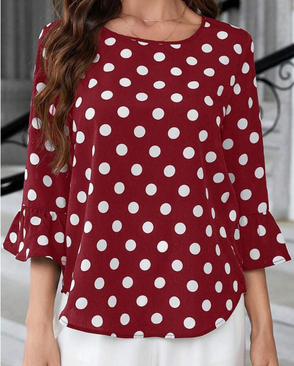 Women's Polka Dot Printed Round Neck Shirt
