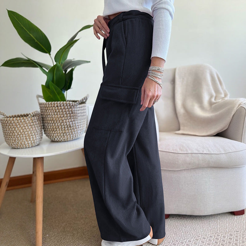 Loose Solid Color Corduroy Wide-leg Pants