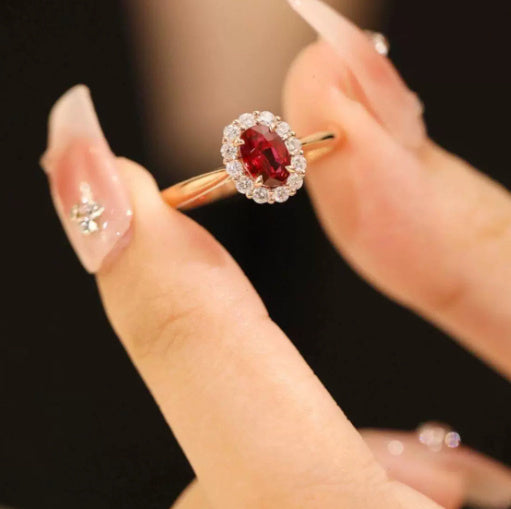 Gold Pigeon Red Blood Gemstone Sterling Silver Inlaid Ring